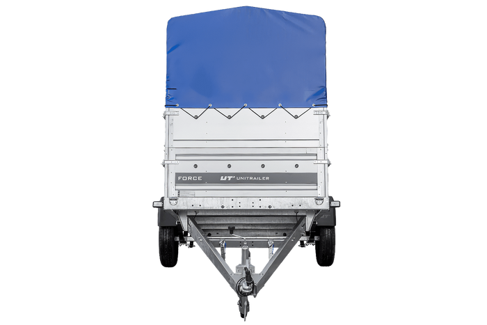 Leichter Anhänger auf Blattfedern 264x125 UNITRAILER FORCE 264/R KIPP mit BIS-Seitenwänden, H-800-Rahmen und blauer Plane