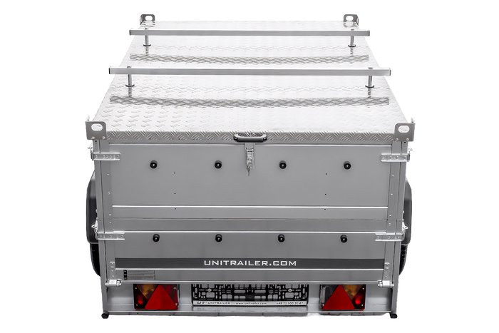 Einachsiger Anhänger auf Blattfedern 230x125 UNITRAILER GARDEN 230/R KIPP mit BIS-Seitenwänden und Aluminiumabdeckung