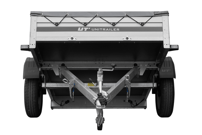Einachsanhänger mit Aluminiumseitenwänden 200x125 Unitrailer Garden 201 KIPP ALU mit H-0-Rahmen und grauer Plane