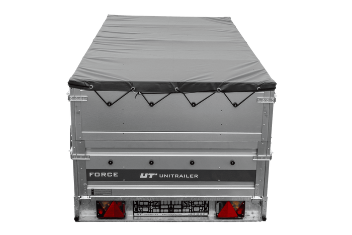 Leichter Anhänger 264x125 UNITRAILER FORCE 264 KIPP mit BIS-Seitenwänden, H-0-Rahmen und grauer Plane