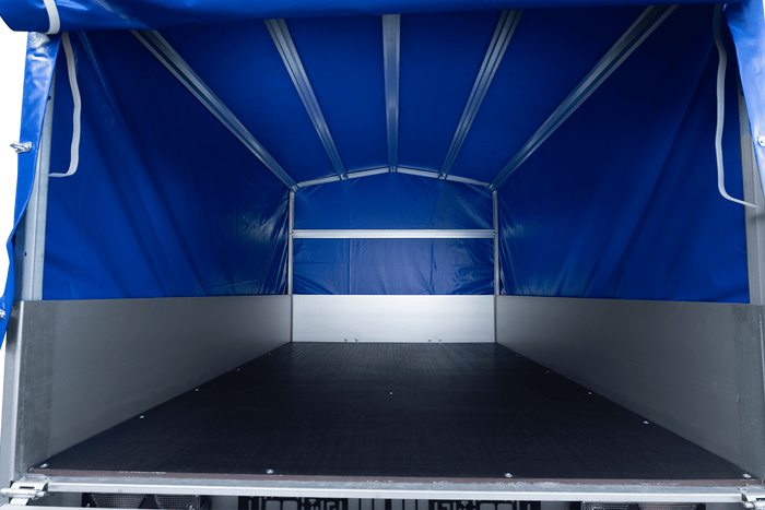 PKW-Anhänger mit Alubordwänden 200 x125 Garden Trailer 201 KIPP ALU mit blauer Hochplane