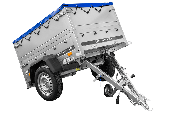 Pkw-Anhänger neu GARDEN TRAILER 150 KIPP mit zusätzlichen Bordwänden, Stützrad und blauer Flachplane