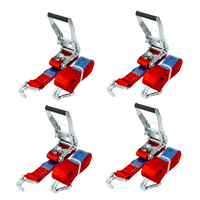 Satz aus vier roten UNITRAILER 4m/50mm/5t Transportgurten mit Spannvorrichtung