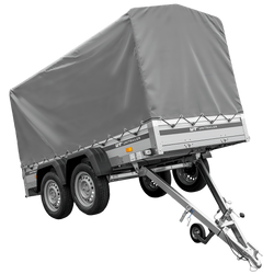 Zweiachsiger Anhänger mit Aluminiumseitenwänden 264x125 Unitrailer Garden 264/2 KIPP ALU mit Rahmen H-1100 und grauer Plane