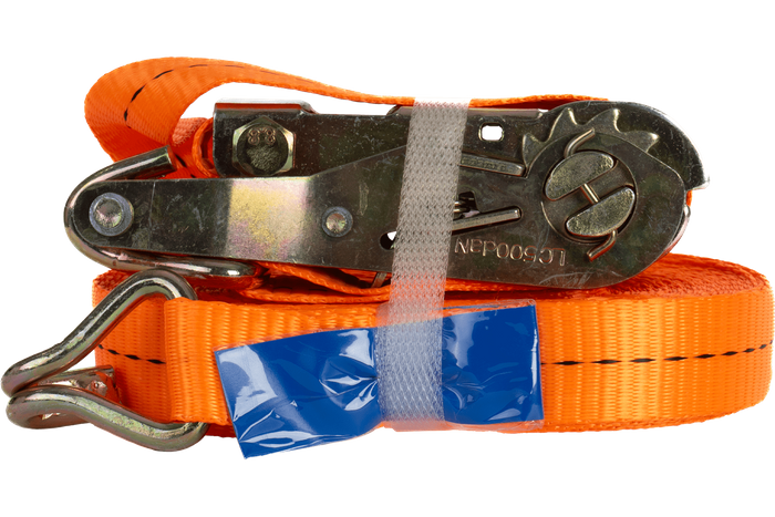 Satz aus vier UNITRAILER 12m/25mm/1t orangefarbenen Transportgurten mit Spannvorrichtung