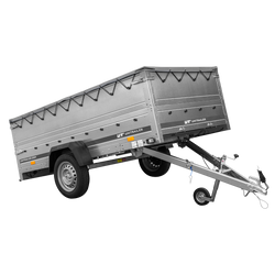 Einachsanhänger auf Federn 264x125 UNITRAILER GARDEN 264/R KIPP mit BIS-Seiten, H-0-Rahmen und grauer Plane