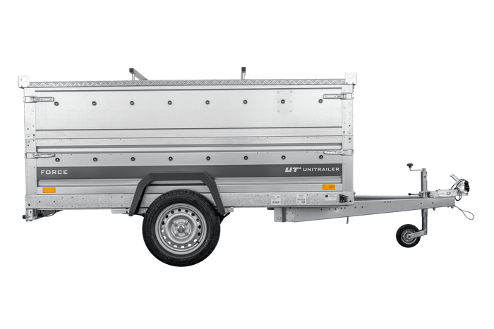 Einachsiger Anhänger auf Blattfedern 230x125 UNITRAILER FORCE 230/R KIPP mit BIS-Seitenwänden und Aluminiumabdeckung