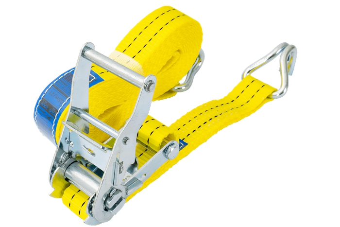 Satz aus vier gelben UNITRAILER 6m/35mm/2t Transportgurten mit Spannvorrichtung