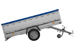 Einachsanhänger mit Aluminiumseitenwänden 264x150 Unitrailer Garden 265 KIPP ALU mit BIS-Seitenwänden, H-0-Rahmen und blauer Plane