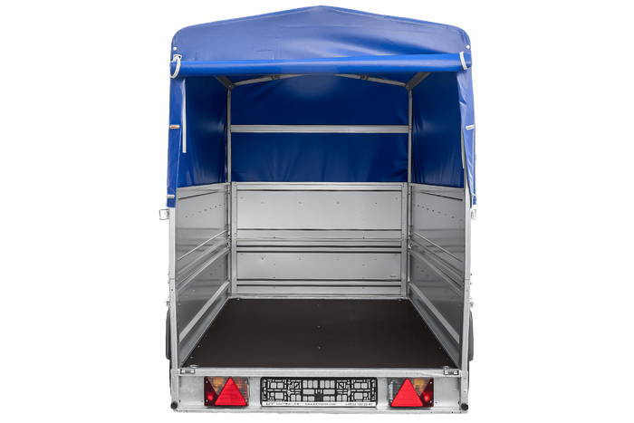 Leichter Anhänger auf Blattfedern 264x125 UNITRAILER FORCE 264/R KIPP mit BIS-Seitenwänden, H-800-Rahmen und blauer Plane