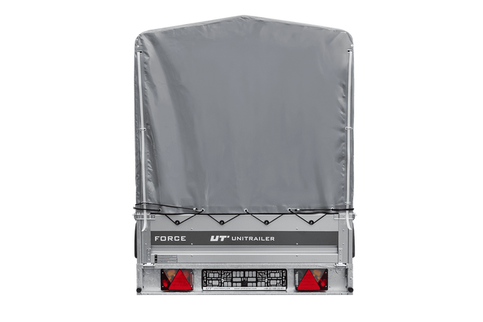 Einachsiger Anhänger mit Blattfedern 264x125 UNITRAILER FORCE 264/R KIPP mit H-1100 Rahmen und grauer Plane