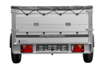 Einachsanhänger mit Aluminiumwänden 230x125 Unitrailer Garden 230 KIPP ALU mit BIS-Seitenwänden, H-0-Rahmen und grauer Plane