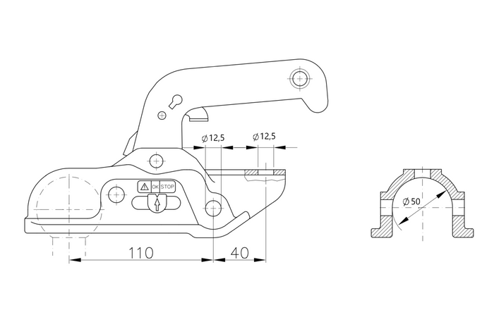 WINTERHOFF WW 30-D3-K1212 Kugelkupplung für 3000 kg Anhänger mit 50-51 mm Zugstange aus Gusseisen