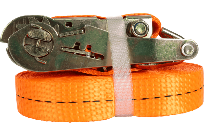 Satz aus vier UNITRAILER 10m/25mm/1t orangefarbenen Transportgurten mit Spannvorrichtung