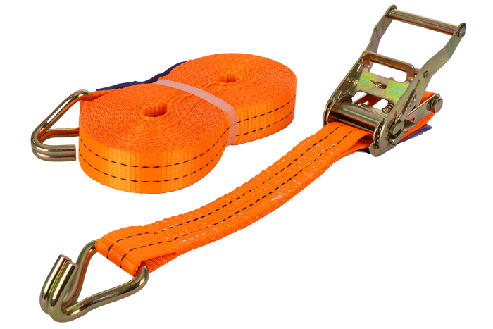 Satz aus vier UNITRAILER 12m/35mm/2t orangefarbenen Transportgurten mit Spannvorrichtung
