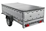 Einachsanhänger mit Aluminiumseitenwänden 264x125 Unitrailer Garden 264 KIPP ALU mit BIS-Seitenwänden, H-0-Rahmen und grauer Plane