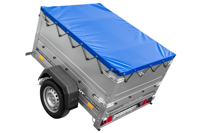 Pkw-Anhänger neu GARDEN TRAILER 150 KIPP mit zusätzlichen Bordwänden, Stützrad und blauer Flachplane