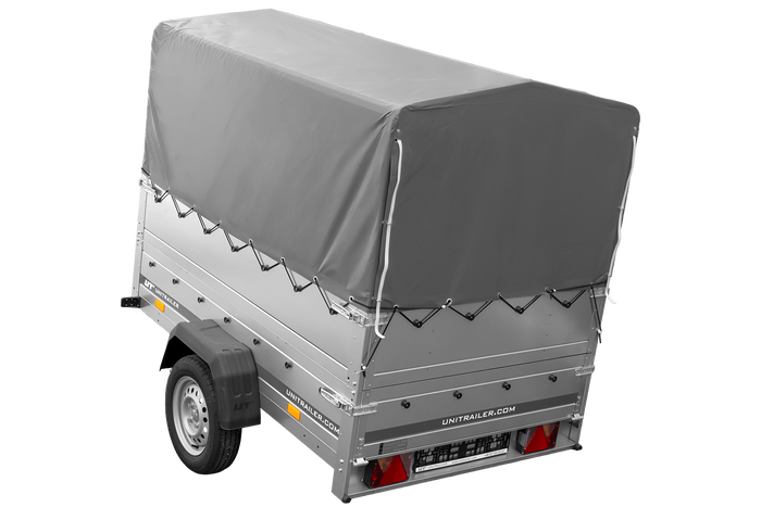 PKW-Anhänger 200x125 UNITRAILER GARDEN 201 KIPP mit Bordwandaufsatz und grauer Hochplane