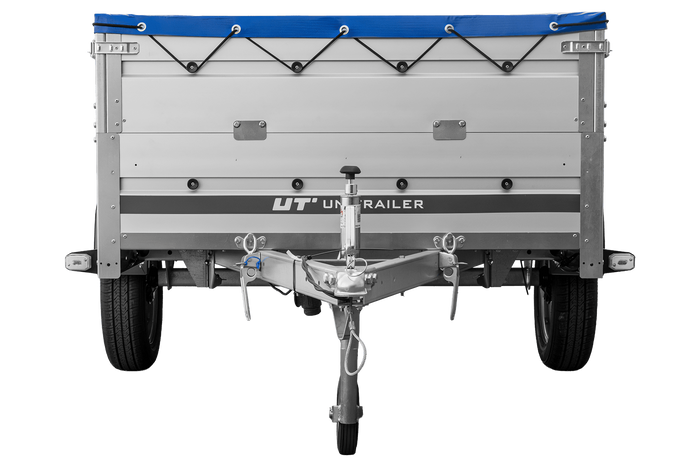 Einachsanhänger mit Aluminiumseitenwänden 230x125 Unitrailer Garden 230 KIPP ALU mit BIS-Seitenwänden, H-0-Rahmen und blauer Plane