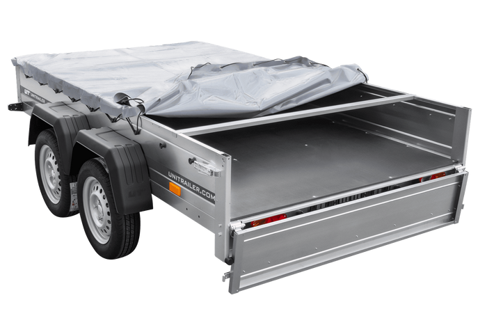 Autotransportanhänger 264x150 UNITRAILER GARDEN 265/2 KIPP mit H-0-Rahmen und grauer Plane