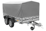 Zweiachsiger Anhänger mit Aluminiumseitenwänden 264x125 Unitrailer Garden 264/2 KIPP ALU mit H-800 Rahmen und grauer Plane