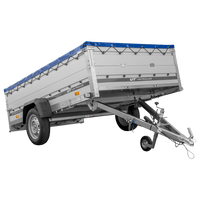 Einachsanhänger mit Aluminiumseitenwänden 264x150 Unitrailer Garden 265 KIPP ALU mit BIS-Seitenwänden, H-0-Rahmen und blauer Plane