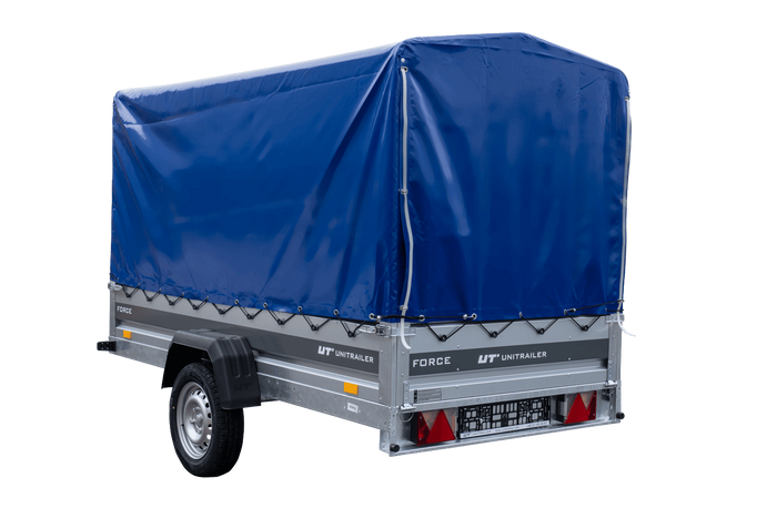 Anhänger 264x125 UNITRAILER FORCE 264 KIPP ungebremst mit H-1100 Spriegel und blauer Hochplane