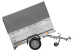 Leichter Anhänger 200x106 UNITRAILER GARDEN 200 KIPP mit BIS-Seitenwänden, H-800-Rahmen und grauer Plane