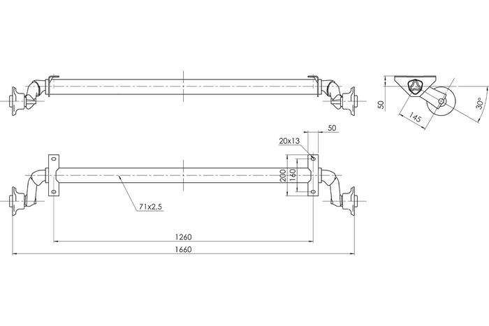 AL-KO OPTIMA ungebremste Achse für Anhänger 750kg 1260mm 1660mm 4x100