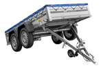 Zweiachsiger Anhänger mit Aluminiumseitenwänden 264x125 Unitrailer Garden 264/2 KIPP ALU mit H-0-Rahmen und blauer Plane