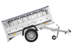 Einachsanhänger 200x106 UNITRAILER GARDEN 200 KIPP mit Seitenwänden aus Netzgewebe und grauer Plane
