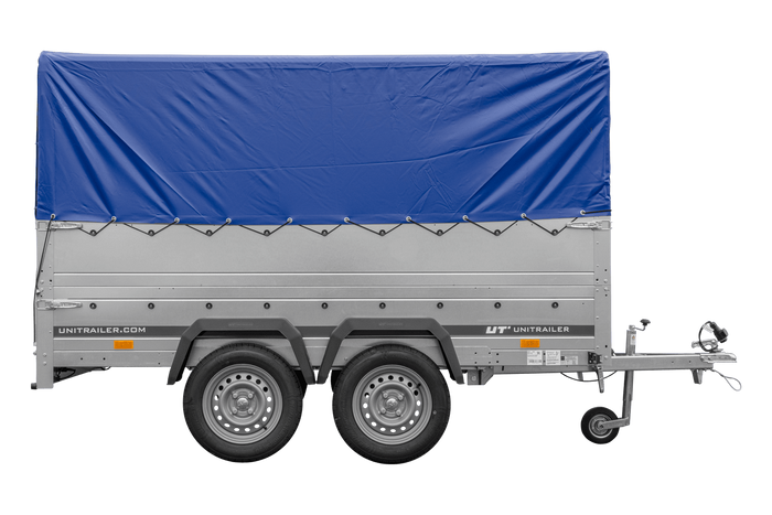 UNITRAILER GARDEN TRAILER 264/2 KIPP Doppelachsanhänger mit Stützrad, zusätzlichen Bordwänden, Spriegel und hoher Plane
