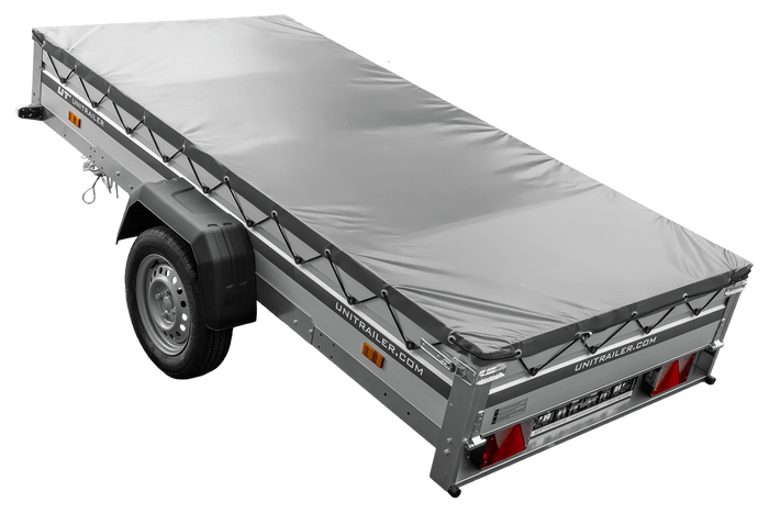 Autotransportanhänger mit Aluminiumseitenwänden 264x125 Unitrailer Garden 264 KIPP ALU mit H-0-Rahmen und grauer Plane