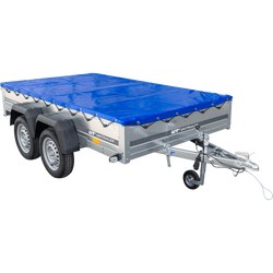 Autotransportanhänger 264x150 UNITRAILER GARDEN 265/2 KIPP mit H-0-Rahmen und blauer Plane
