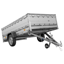 Einachsanhänger mit Aluminiumseitenwänden 264x150 Unitrailer Garden 265 KIPP ALU mit BIS-Seitenwänden, H-0-Rahmen und grauer Plane