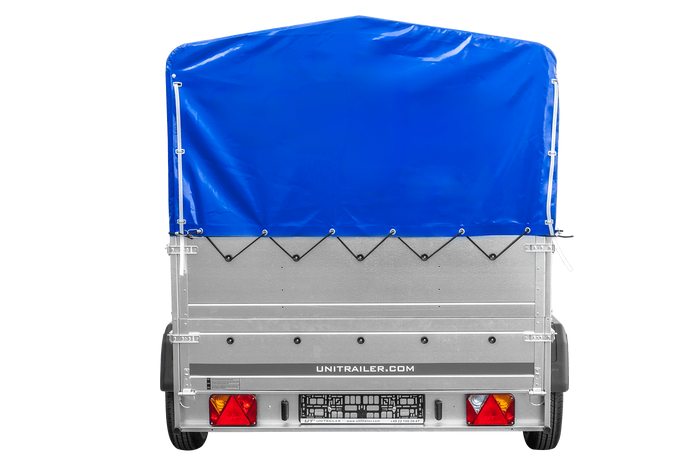 Leichter Anhänger 264x150 UNITRAILER GARDEN 265/2 KIPP mit BIS-Seitenwänden, H-800-Rahmen und blauer Plane