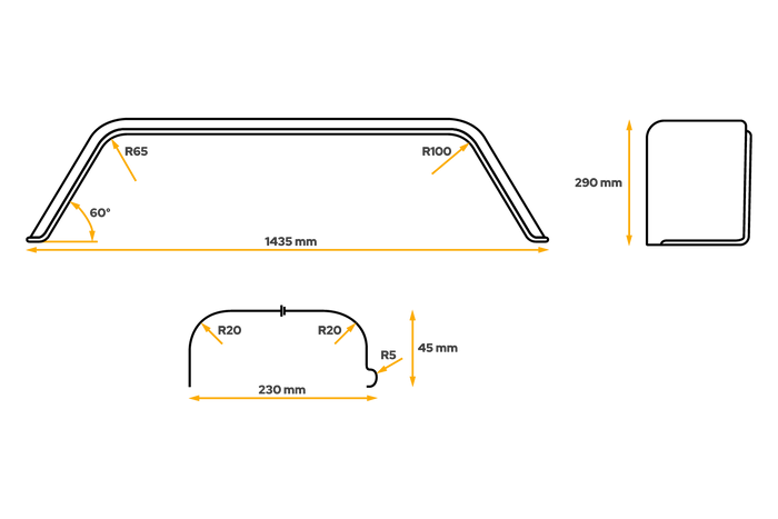 Tandem-Kotflügel für Anhänger 13" CHORUS 1435/230mm