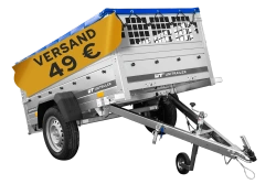 Leichter Anhänger 200x106 UNITRAILER GARDEN 200 KIPP mit Gitterwänden, H-0-Rahmen und blauer Plane