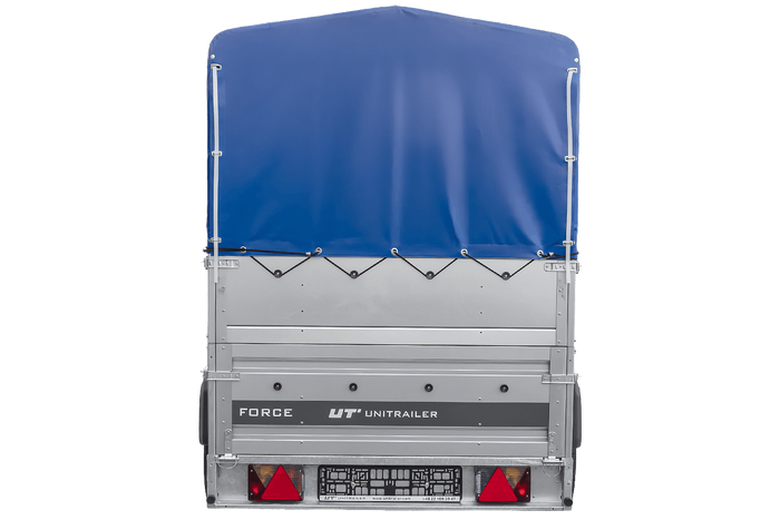 Leichter Anhänger auf Blattfedern 264x125 UNITRAILER FORCE 264/R KIPP mit BIS-Seitenwänden, H-800-Rahmen und blauer Plane