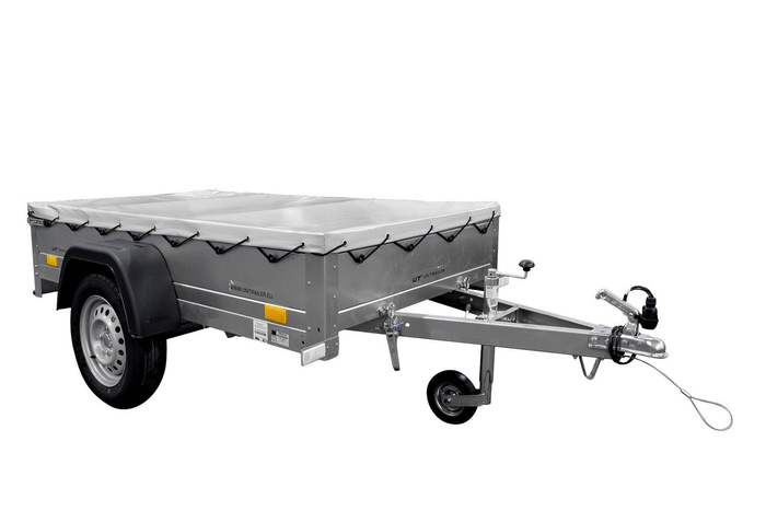 Anhänger für Auto Garden Trailer 200 KIPP 200x106 cm 750 kg [mit Flachplane und Stützrad]