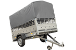 Planenanhänger 230x125 Garden Trailer 230 KIPP mit Laubgitteraufsatz, grauer Hochplane, Hochspriegel und Stützrad