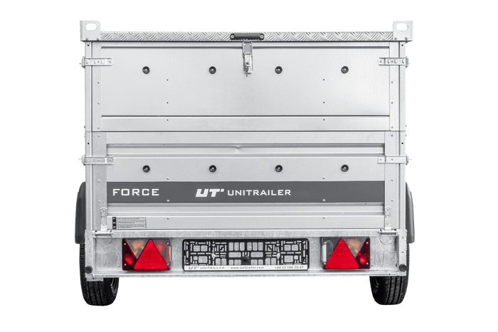 Einachsiger Anhänger auf Blattfedern 230x125 UNITRAILER FORCE 230/R KIPP mit BIS-Seitenwänden und Aluminiumabdeckung