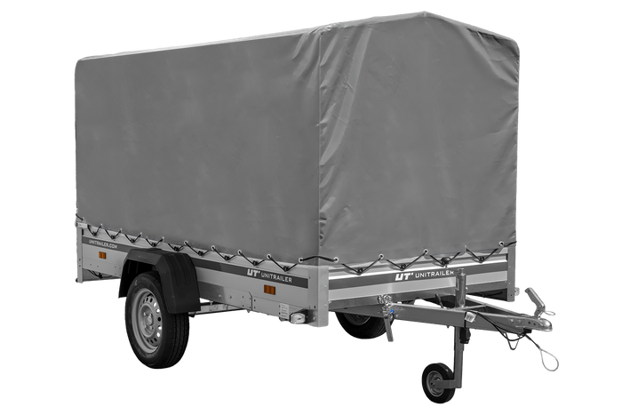 Autoanhänger mit Aluminiumseitenwänden 264x125 Unitrailer Garden 264 KIPP ALU mit H-1100 Rahmen und grauer Plane