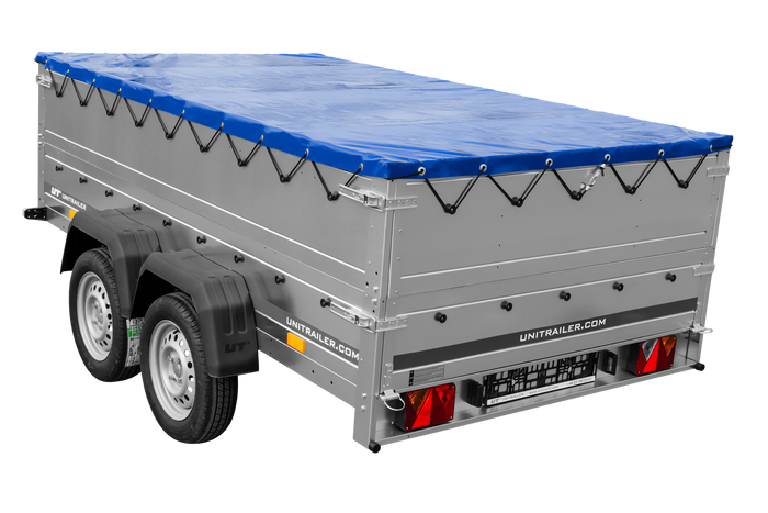 Zweiachsiger Anhänger 264x150 UNITRAILER GARDEN 265/2 KIPP mit BIS-Seitenwänden, H-0-Rahmen und blauer Plane