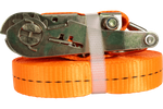 Satz aus vier UNITRAILER 10m/25mm/1t orangefarbenen Transportgurten mit Spannvorrichtung