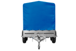 Przyczepka dwuosiowa 264x125 UNITRAILER GARDEN 264/2 KIPP ze stelażem H-1100 i plandeką niebieską