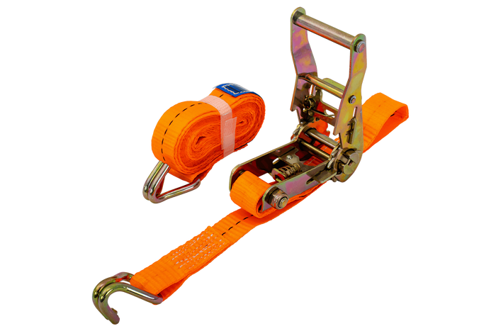 Satz aus vier UNITRAILER 4m/25mm/1t orangefarbenen Transportgurten mit Spannvorrichtung