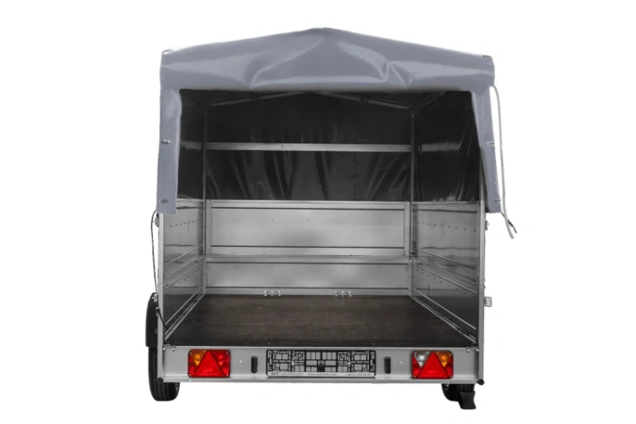 Einachsiger Anhänger auf Blattfedern 264x150 UNITRAILER GARDEN 265/R KIPP mit BIS-Seitenwänden, H-800-Rahmen und grauer Plane