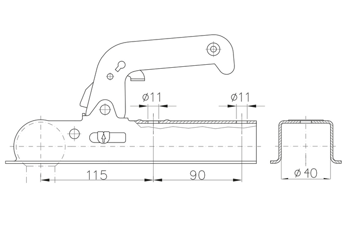 CHOOYO JD.00.53.008 Kugelkupplung für 800-kg-Anhänger mit 40-mm-Vierkant-Zugstange