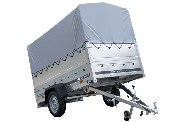 PKW-Anhänger 230x125 UNITRAILER GARDEN 230 KIPP mit Zusatzbordwänden und grauer Hochplane 80 cm